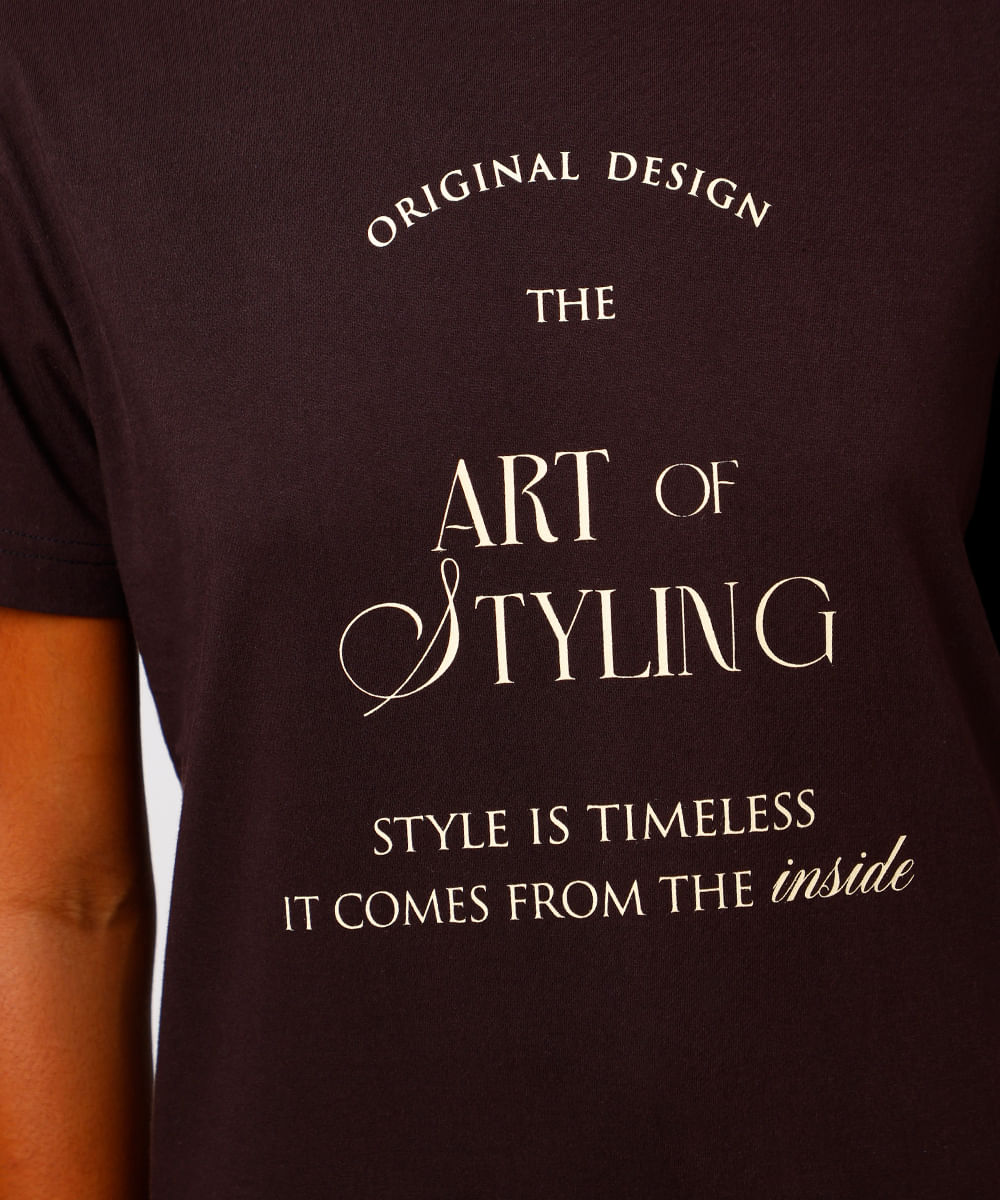 camiseta feminina de algodão art of styling mindset marrom