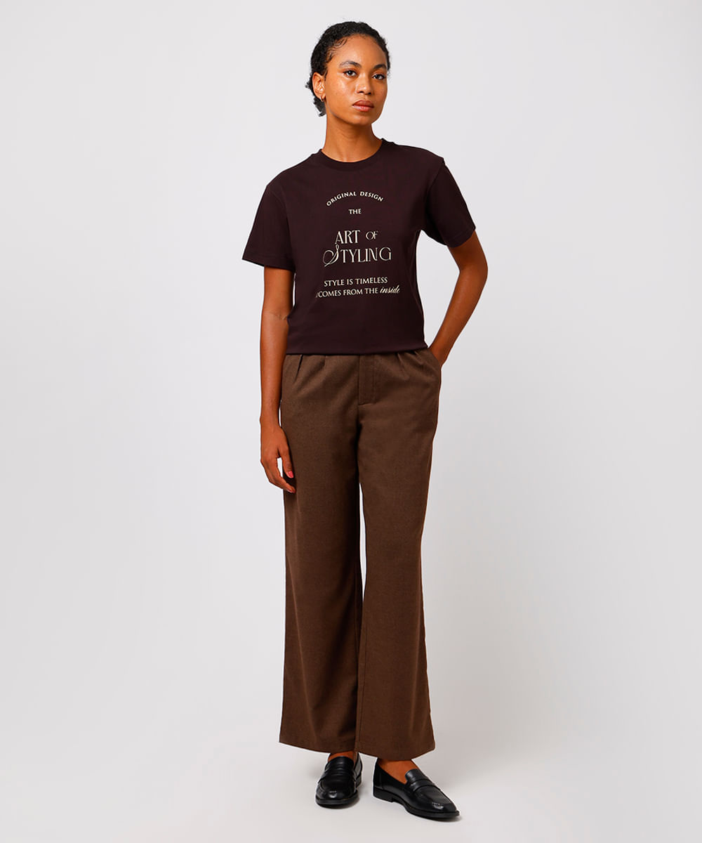 camiseta feminina de algodão art of styling mindset marrom