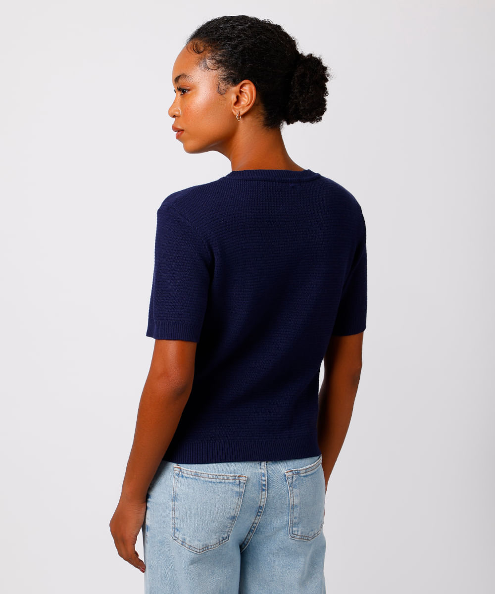 cardigan feminino de tricot manga curta mindset azul