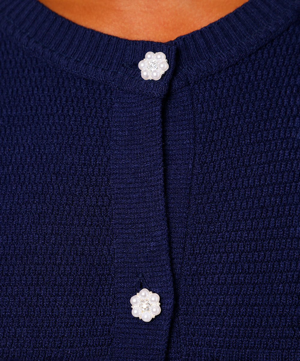 cardigan feminino de tricot manga curta mindset azul