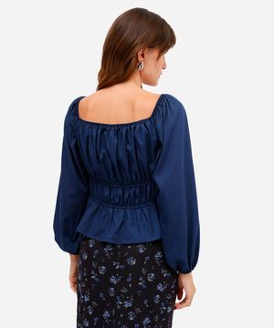 blusa feminina manga bufante franzida azul