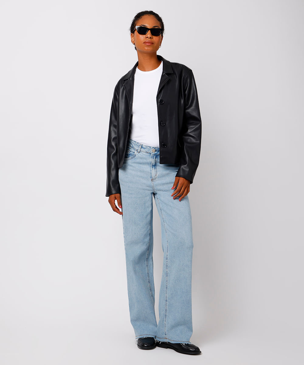 jaqueta cropped feminina de poliuretano mindset preta
