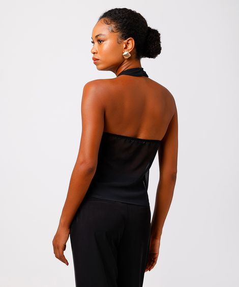 blusa feminina frente única floral preta