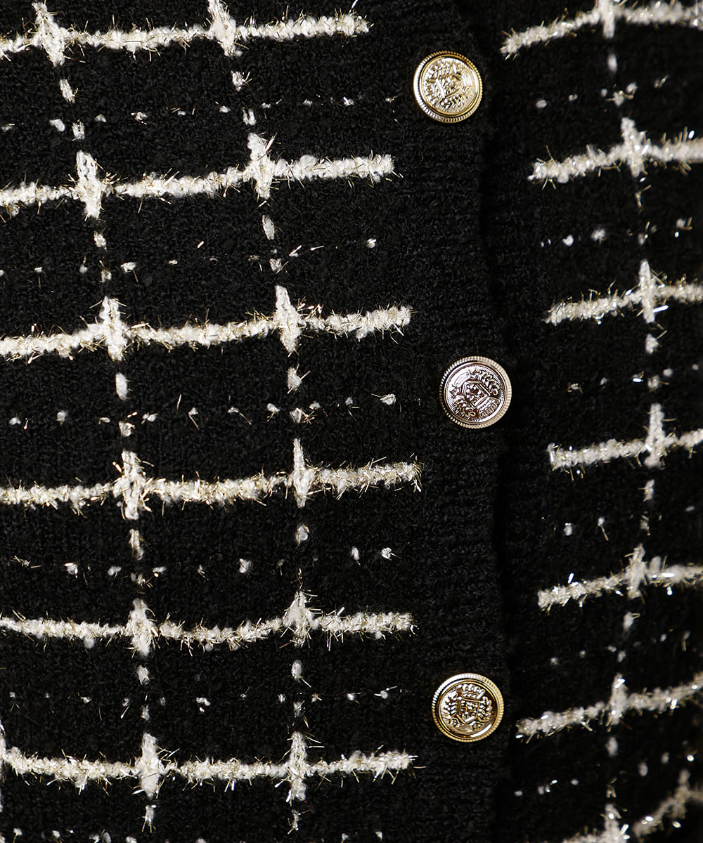 casaqueto feminino de tricot tweed quadriculado mindset preto