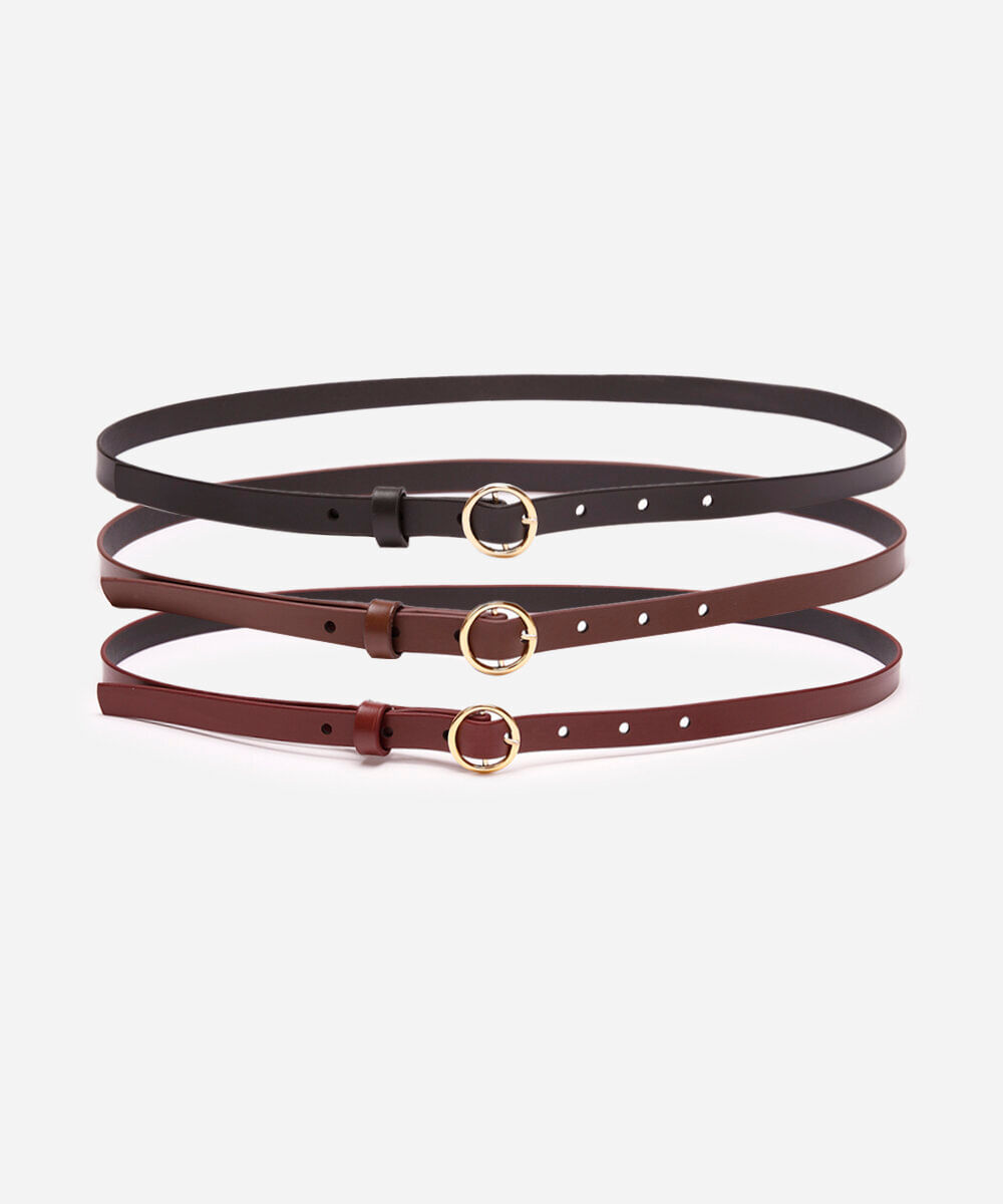 kit de 3 cintos fivela redonda colorido