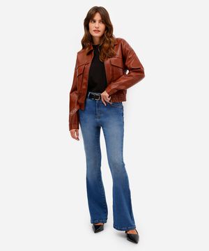 calça flare feminina jeans cintura média azul