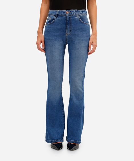 calça flare feminina jeans cintura média azul