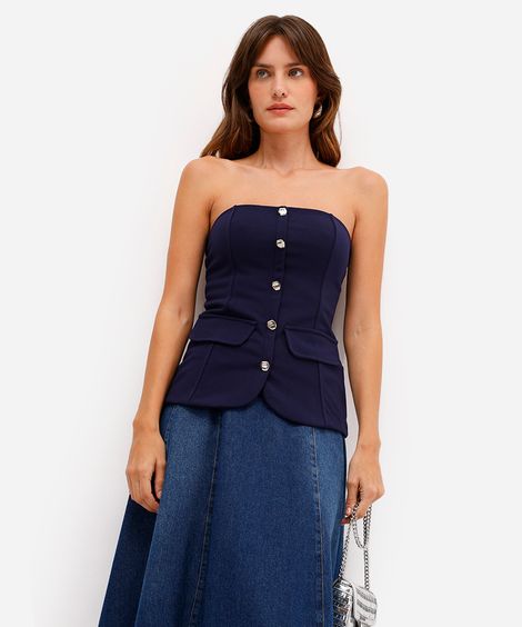 blusa sem alça feminina texturizada azul