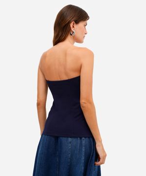 blusa sem alça feminina texturizada azul