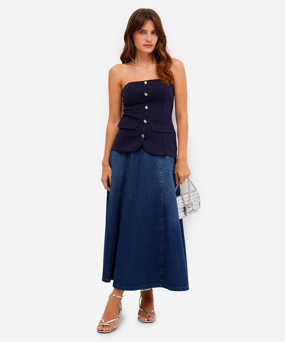 blusa sem alça feminina texturizada azul