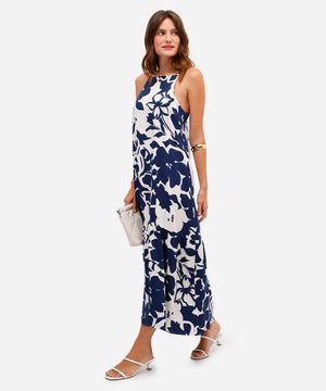 vestido midi feminino de viscose floral azul