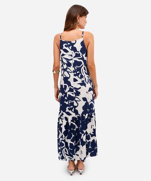 vestido midi feminino de viscose floral azul