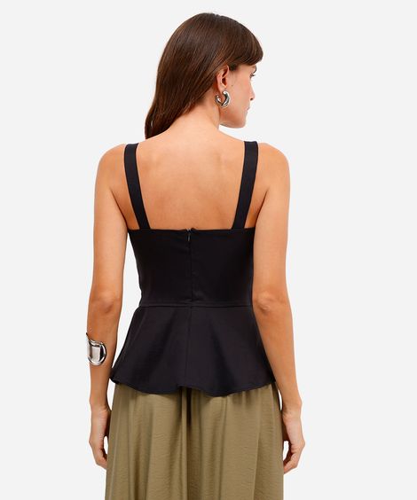 regata peplum feminina de tafetá decote quadrado preta