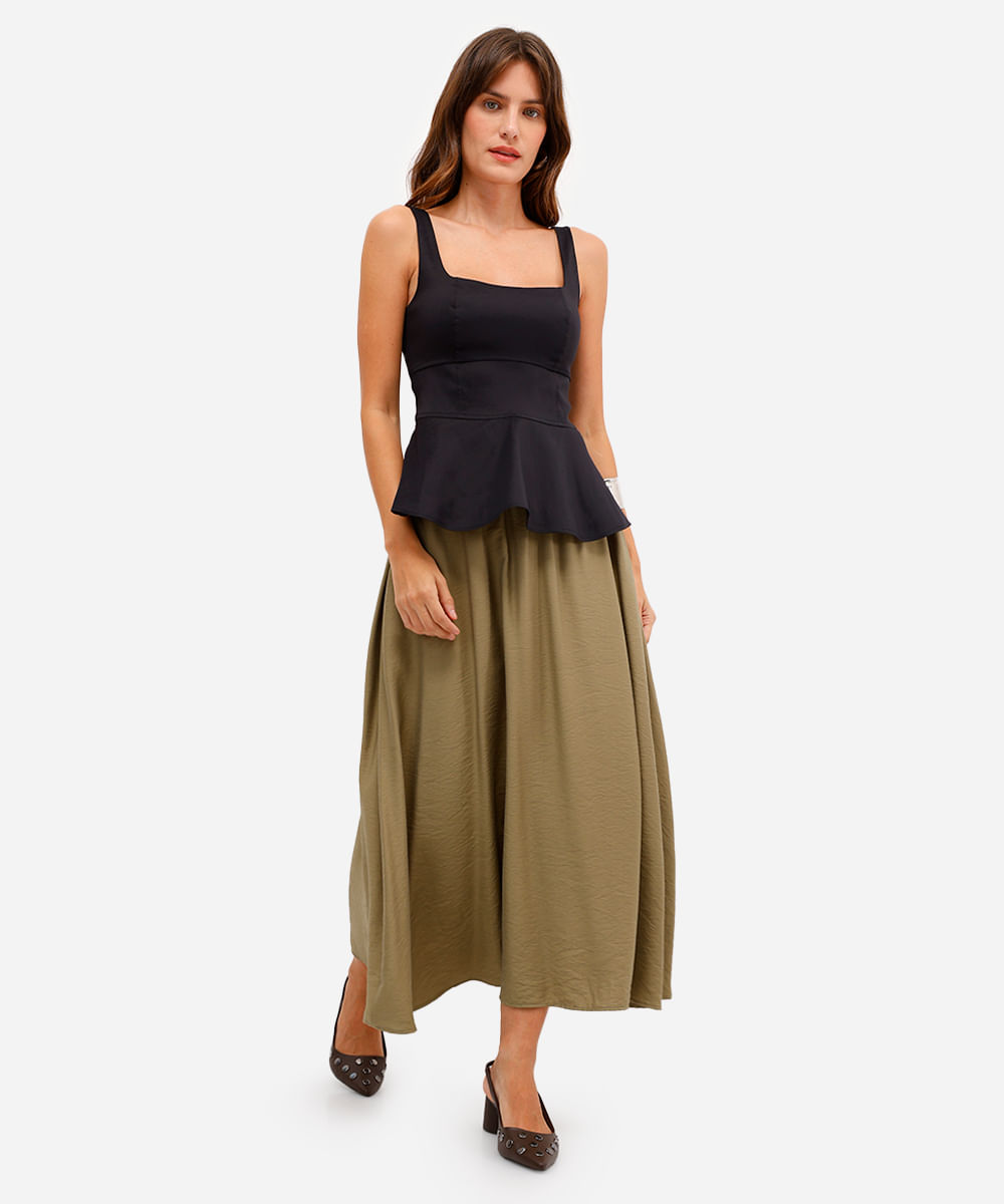 regata peplum feminina de tafetá decote quadrado preta