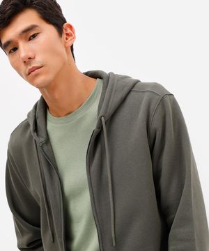 jaqueta básica masculina de moletom com capuz verde