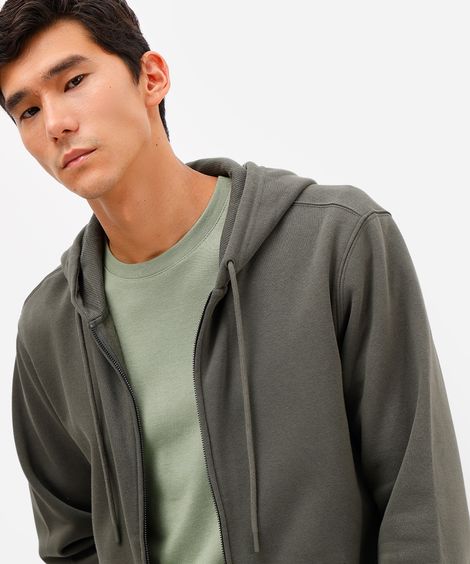 jaqueta básica masculina de moletom com capuz verde
