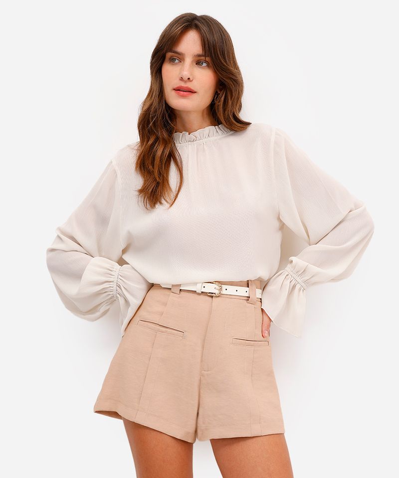 short de alfaiataria feminino em viscose bege