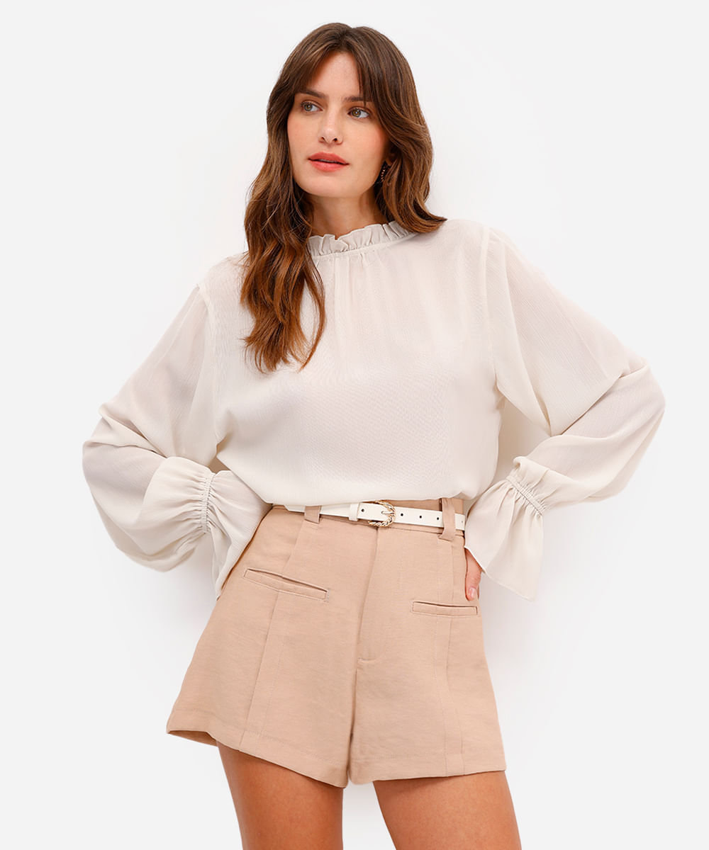 short de alfaiataria feminino em viscose bege