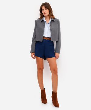 short de alfaiataria feminino com linho azul