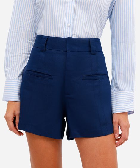short de alfaiataria feminino com linho azul
