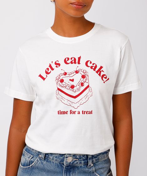 camiseta feminina de algodão lets eat cake mindset off white