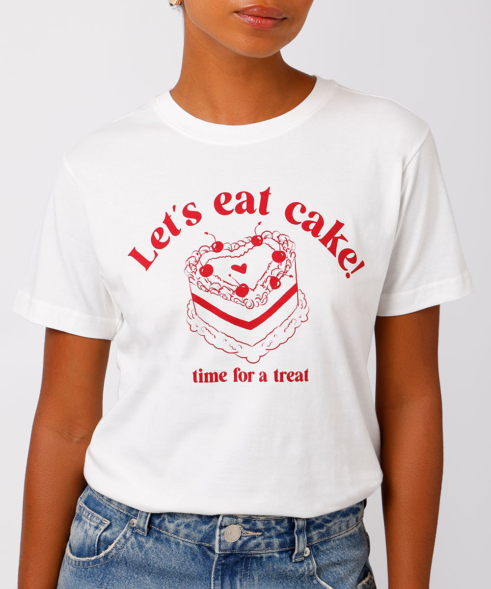 camiseta feminina de algodão lets eat cake mindset off white