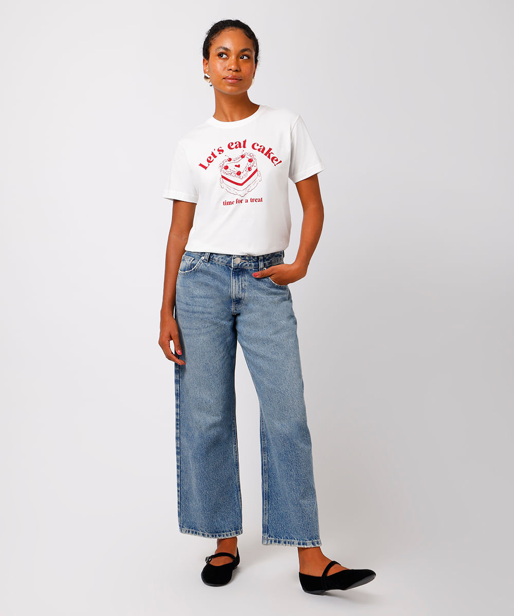 camiseta feminina de algodão lets eat cake mindset off white