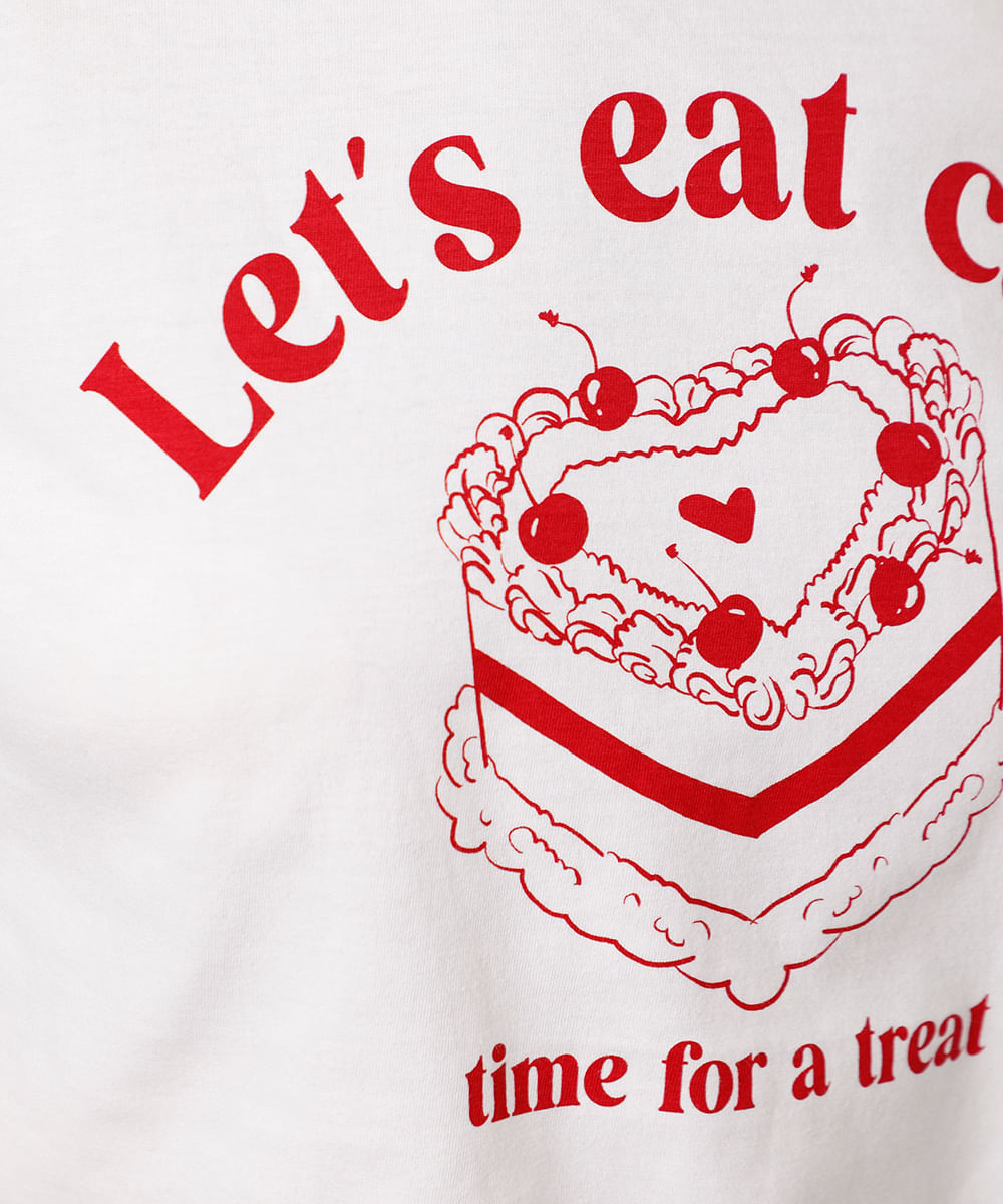 camiseta feminina de algodão lets eat cake mindset off white