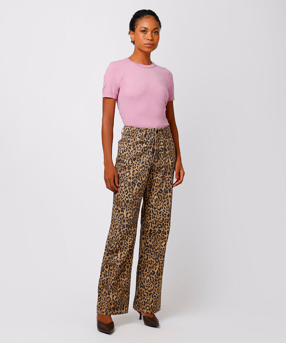 blusa slim de tricot manga curta mindset rosa