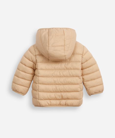 jaqueta puffer infantil com capuz bege