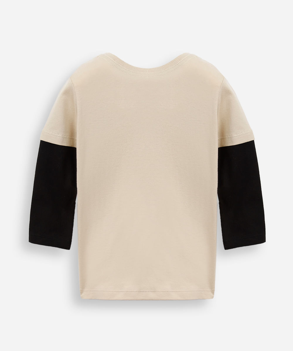 blusa de algodão infantil manga longa jurassic world bege