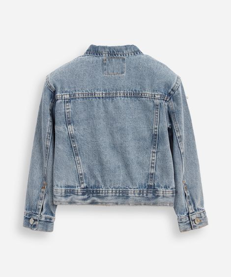 jaqueta jeans infantil com pérolas azul