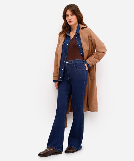 calça flare feminina jeans cintura média azul