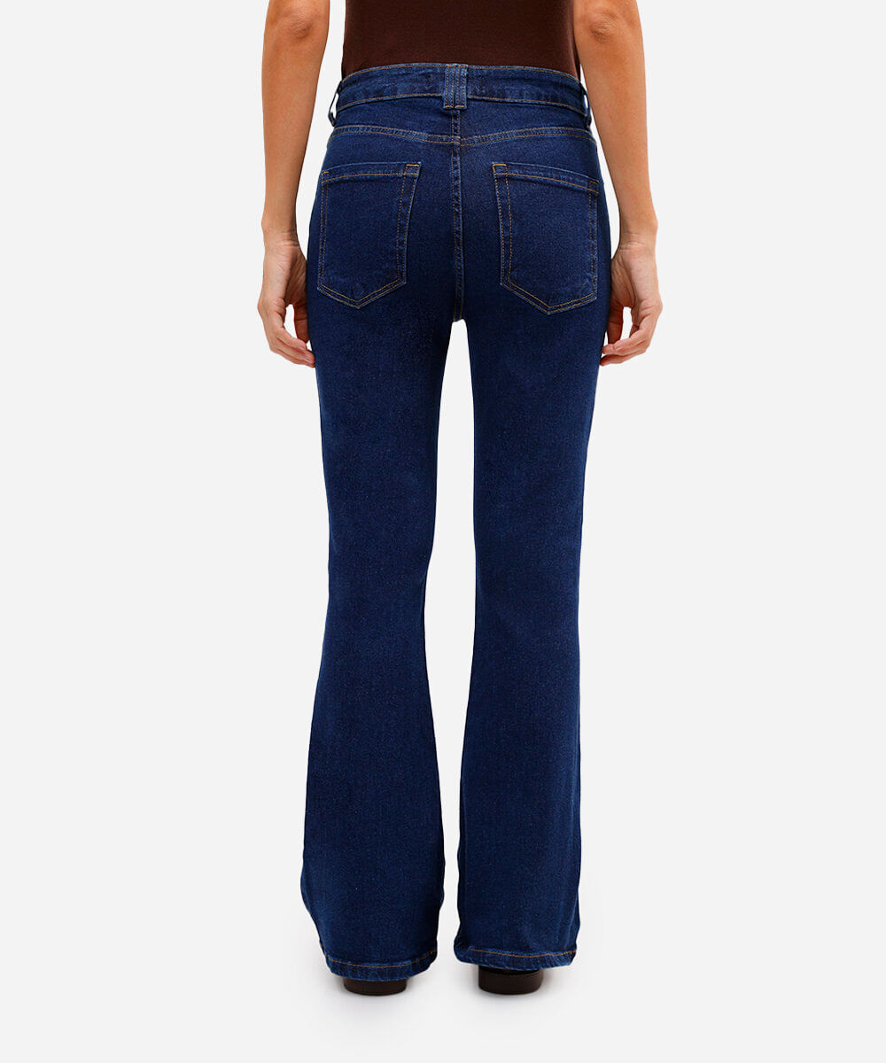 calça flare feminina jeans cintura média azul