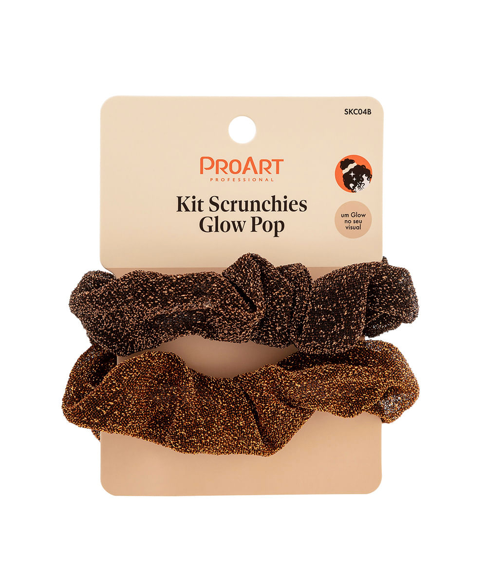 kit de 2 elásticos de cabelo scrunchie proart brown glow pop marrom