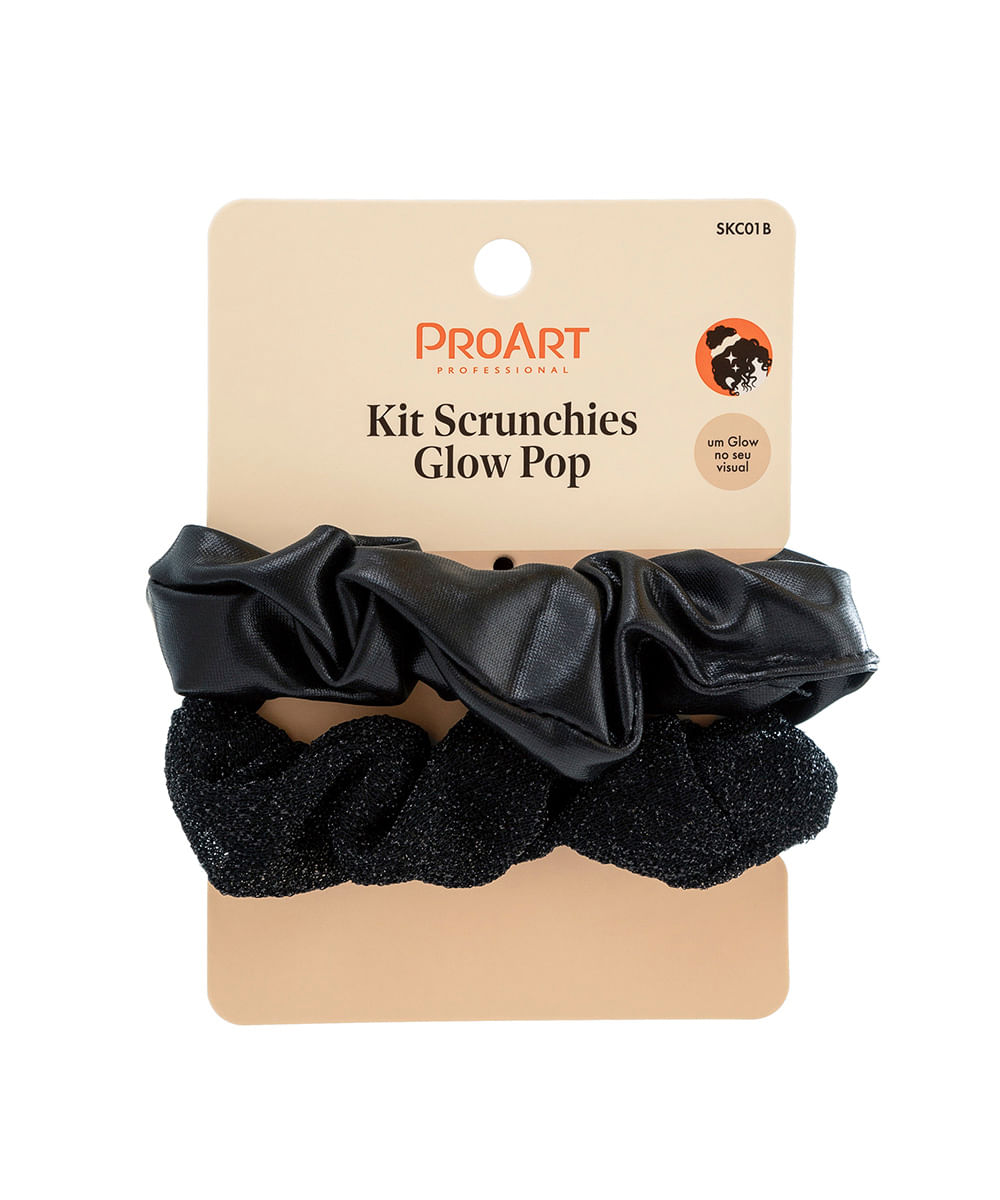 kit de 2 elásticos de cabelo scrunchie proart black glow pop preto