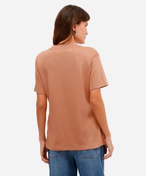 camiseta feminina de algodão peruano manga curta marrom