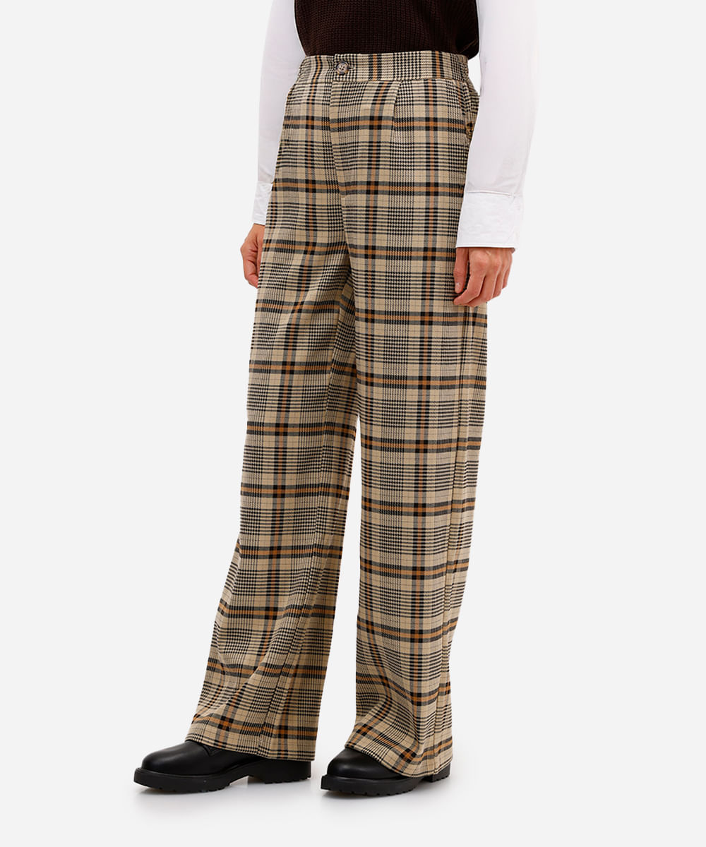 Calça wide leg feminina xadrez