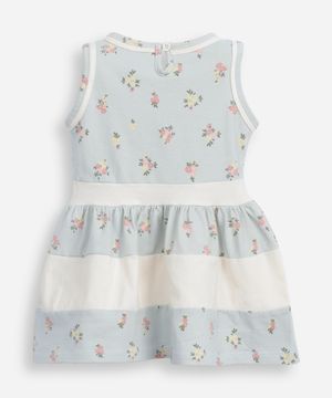 vestido infantil de algodão com recortes e laço azul