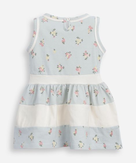 vestido infantil de algodão com recortes e laço azul