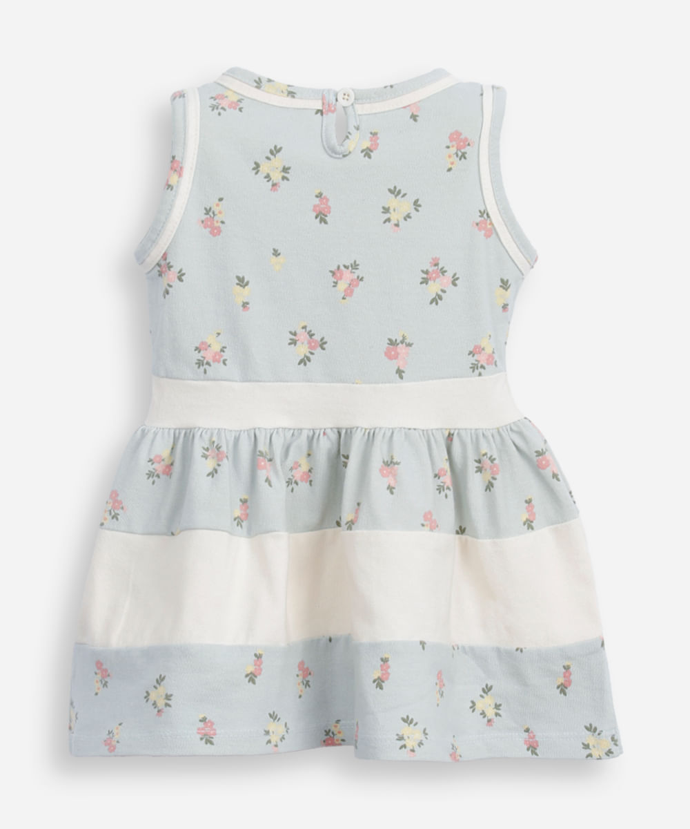 vestido infantil de algodão com recortes e laço azul