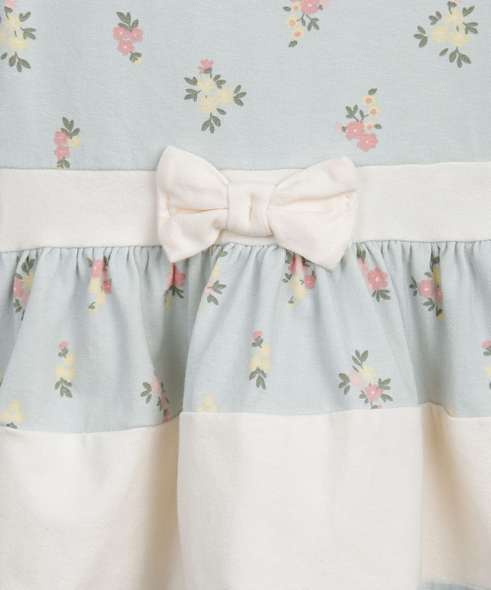 vestido infantil de algodão com recortes e laço azul