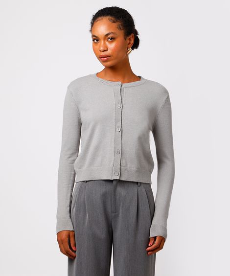 cardigan feminino de tricot mindset cinza