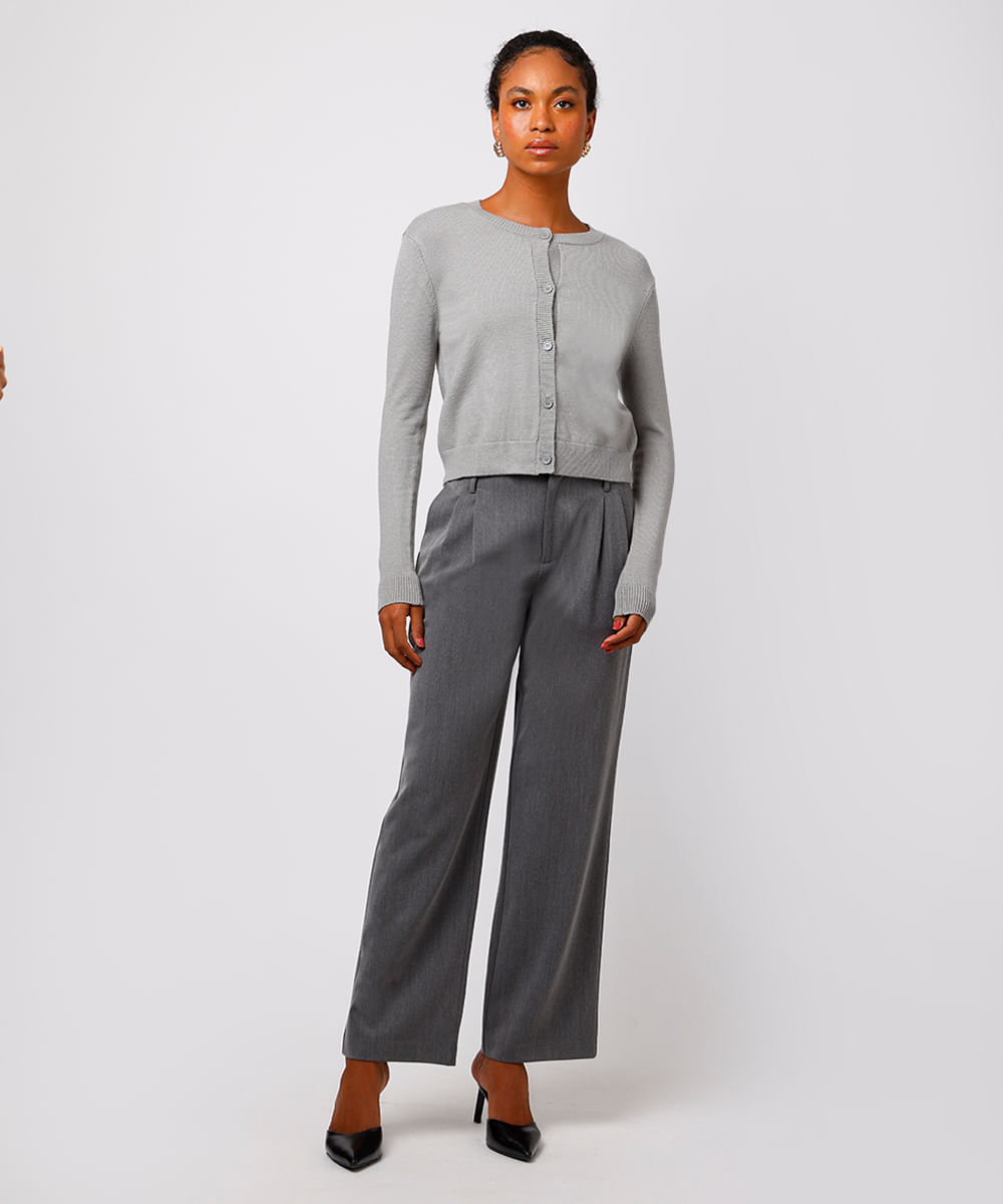 cardigan feminino de tricot mindset cinza