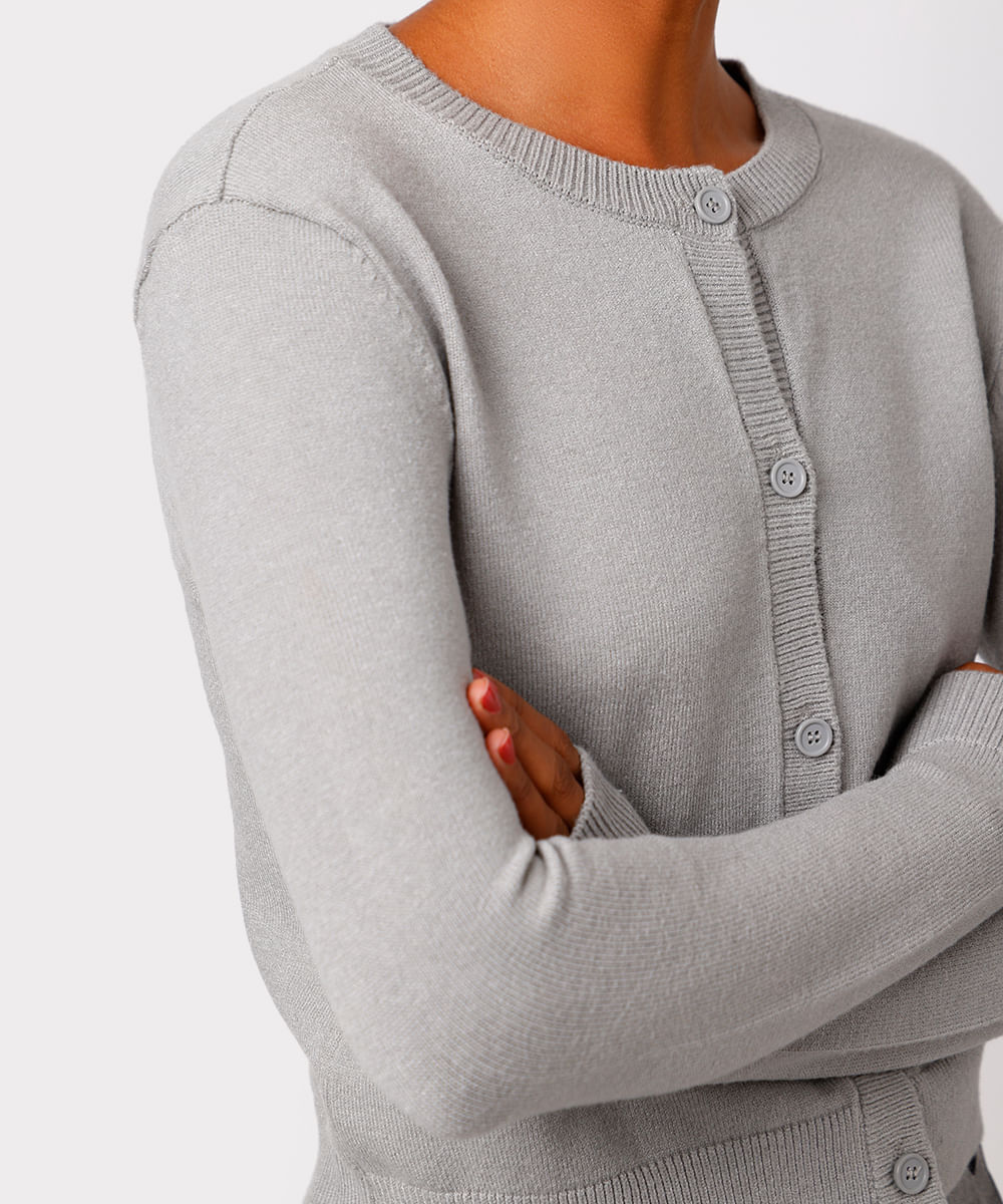 cardigan feminino de tricot mindset cinza