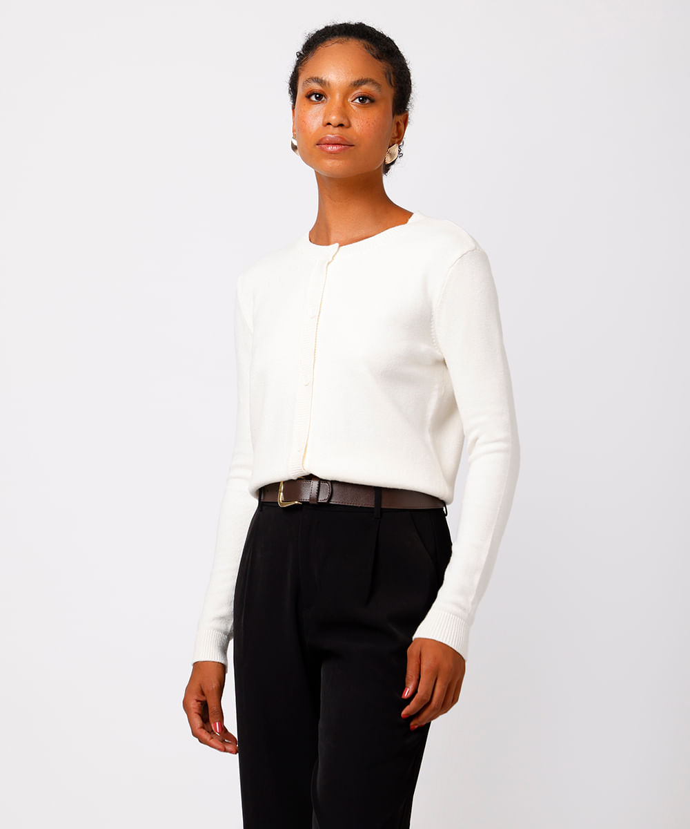 cardigan feminino de tricot mindset off white