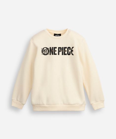 blusão de moletom infantil one piece bege