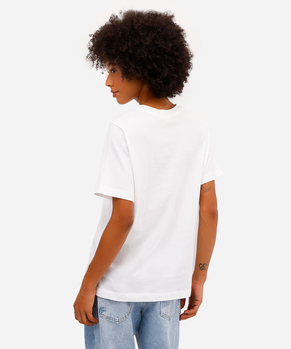 camiseta feminina de algodão manga curta stitch off white