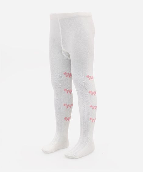 meia calça infantil lacinho off white