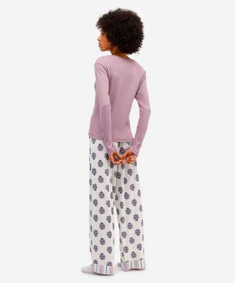 pijama longo feminino floral off white